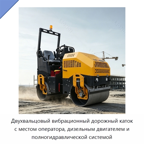 Двухвальцовый вибрационный дорожный каток с местом оператора, дизельным двигателем и полногидравлической системой