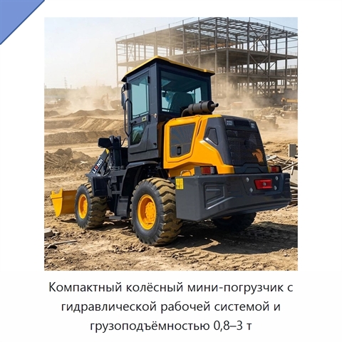 Компактный колёсный мини-погрузчик с гидравлической рабочей системой и грузоподъёмностью 0,8–3 т