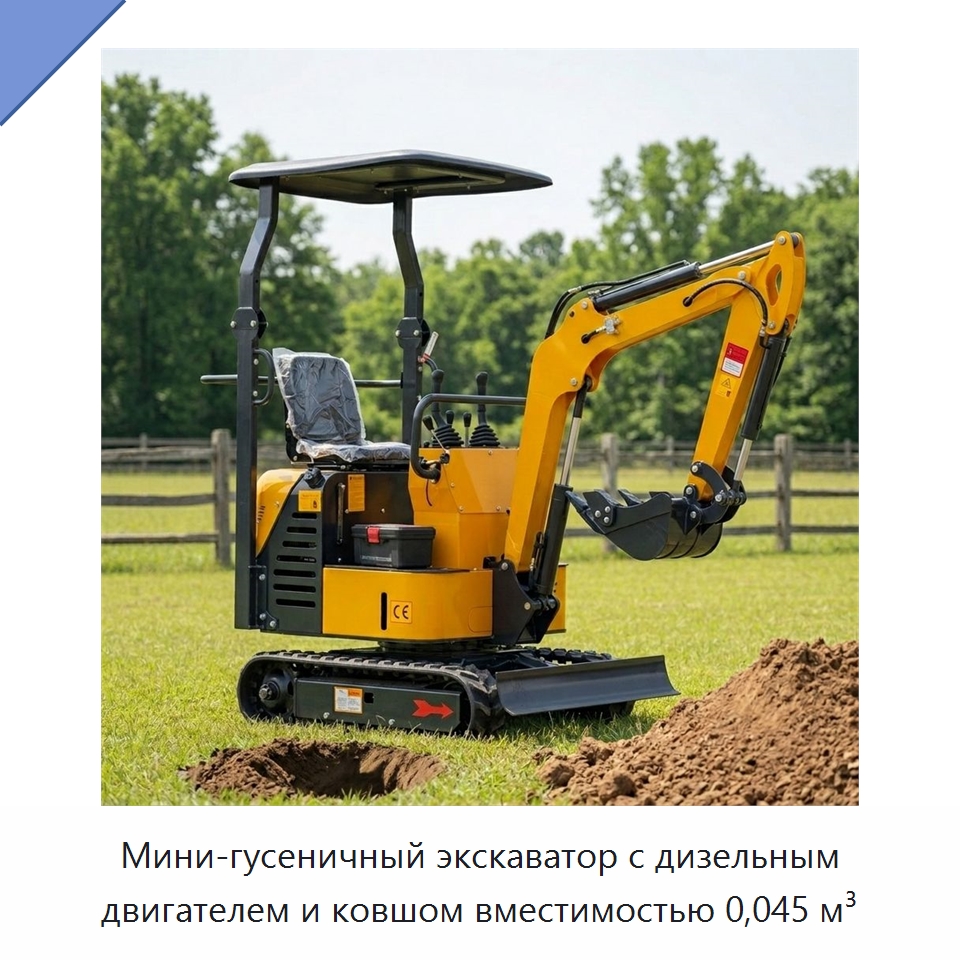 Мини-гусеничный экскаватор с дизельным двигателем и ковшом вместимостью 0,045 м³ — Землеройная техника