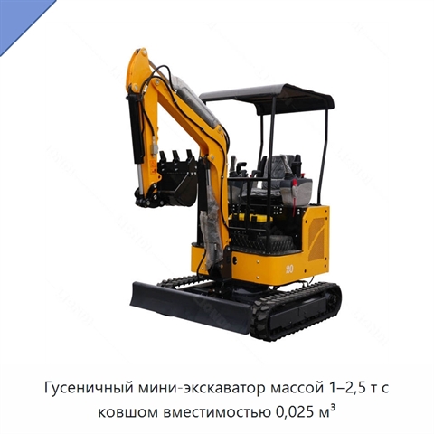Гусеничный мини-экскаватор массой 1–2,5 т с ковшом вместимостью 0,025 м³