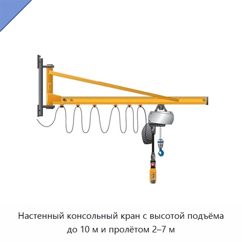 Настенный консольный кран с высотой подъёма до 10 м и пролётом 2–7 м