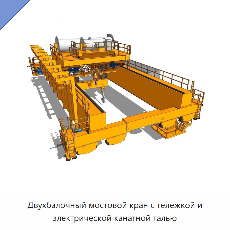 Двухбалочный мостовой кран с тележкой и электрической канатной талью — Краны