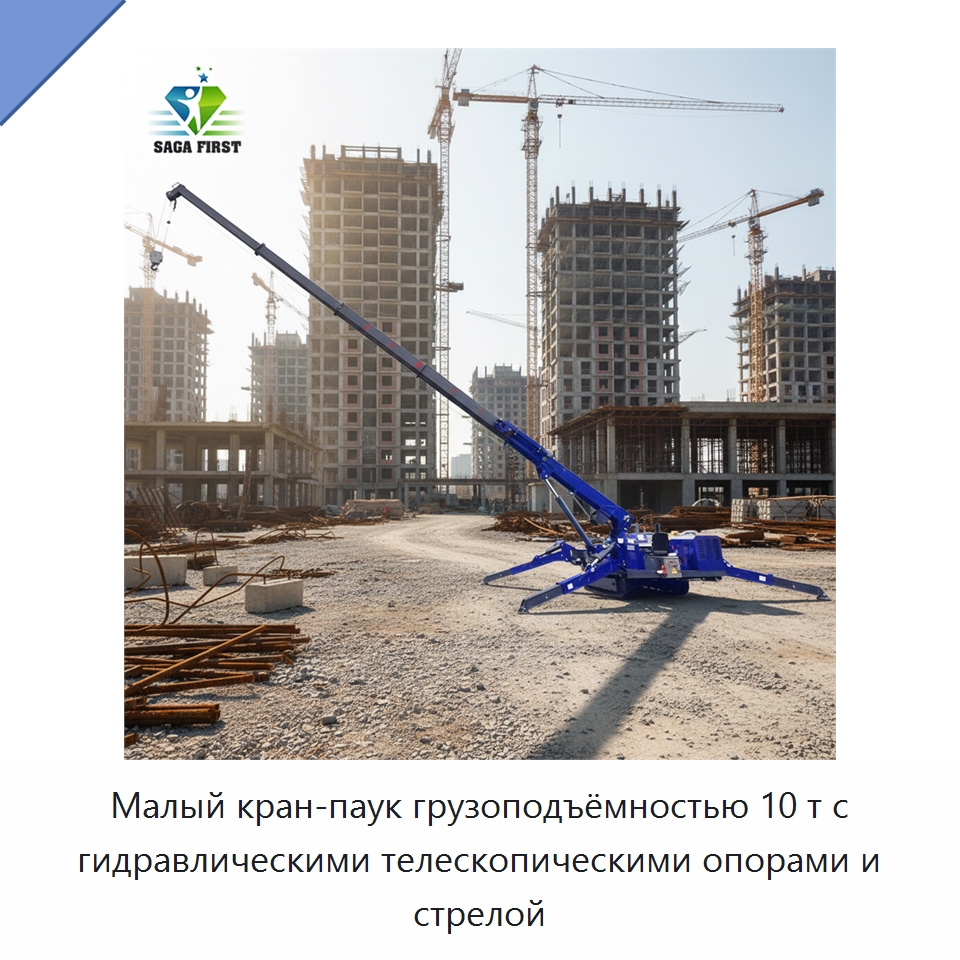 Малый кран-паук грузоподъёмностью 10 т с гидравлическими телескопическими опорами и стрелой — Краны