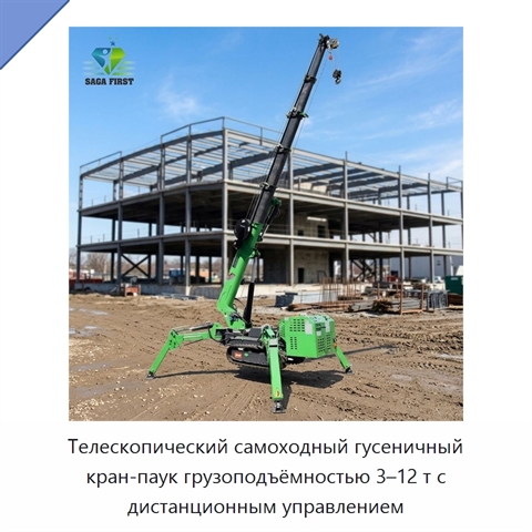 Телескопический самоходный гусеничный кран-паук грузоподъёмностью 3–12 т с дистанционным управлением
