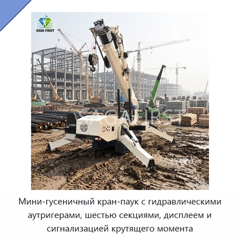 Мини-гусеничный кран-паук с гидравлическими аутригерами, шестью секциями, дисплеем и сигнализацией крутящего момента