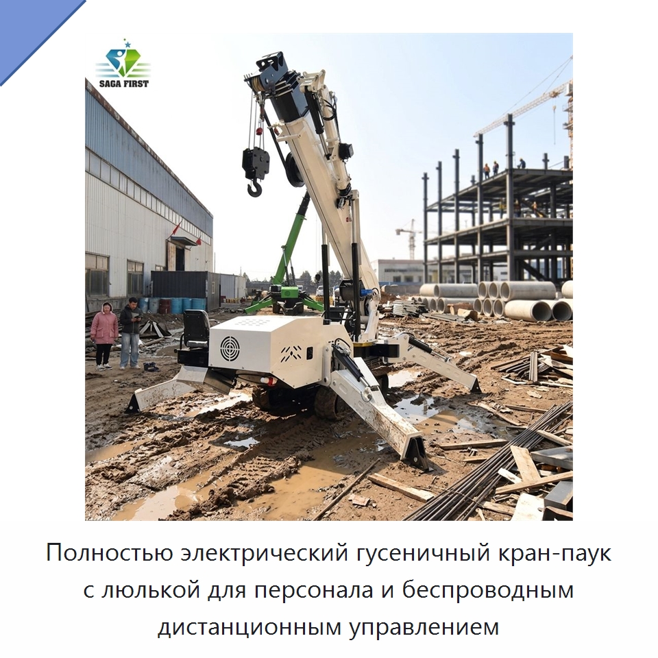 Полностью электрический гусеничный кран-паук с люлькой для персонала и беспроводным дистанционным управлением — Краны