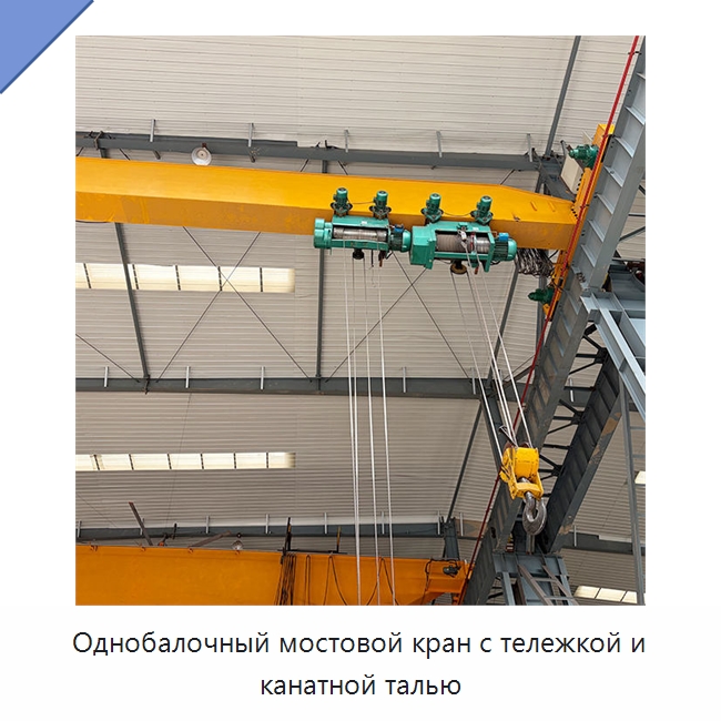 Однобалочный мостовой кран с тележкой и канатной талью — Краны