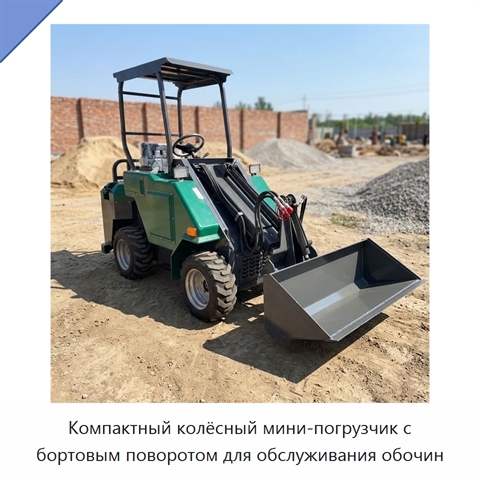 Компактный колёсный мини-погрузчик с бортовым поворотом для обслуживания обочин