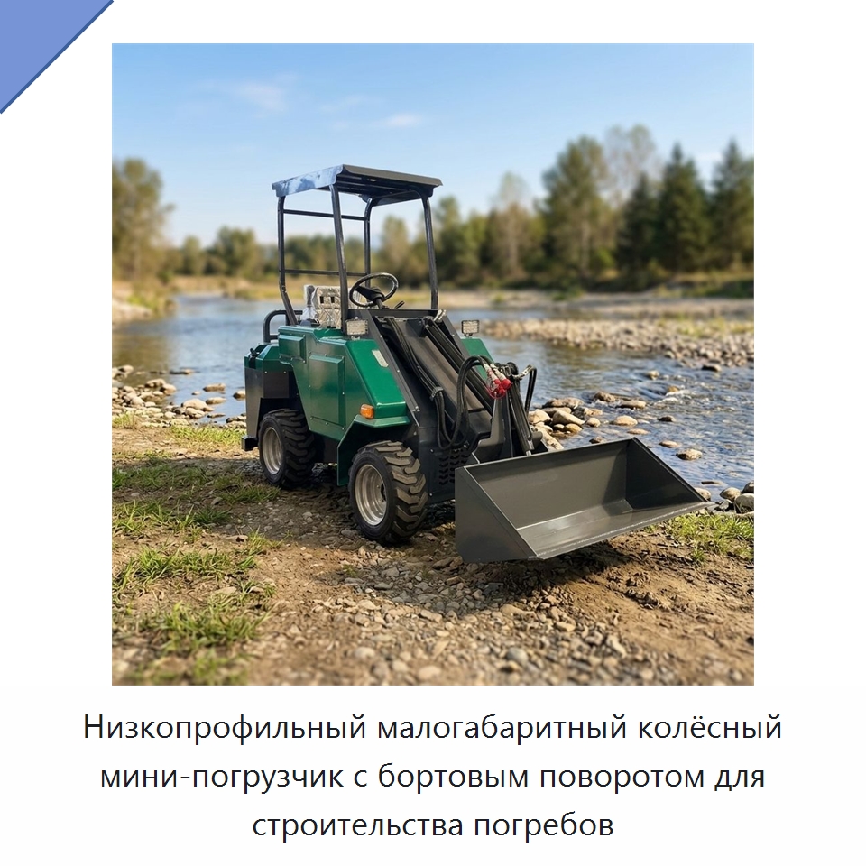 Низкопрофильный малогабаритный колёсный мини-погрузчик с бортовым поворотом для строительства погребов — Землеройная техника