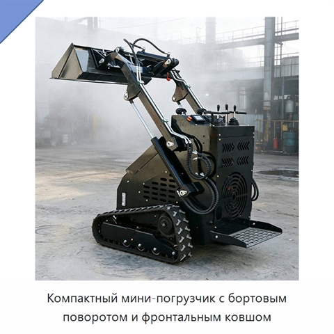 Компактный мини-погрузчик с бортовым поворотом и фронтальным ковшом