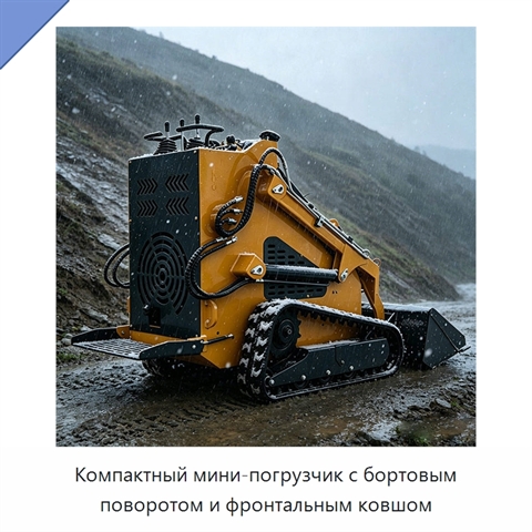 Компактный мини-погрузчик с бортовым поворотом и фронтальным ковшом