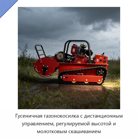 Гусеничная газонокосилка с дистанционным управлением, регулируемой высотой и молотковым скашиванием