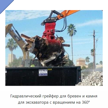 Гидравлический грейфер для бревен и камня для экскаватора с вращением на 360° — Навесное оборудование для строительной техники