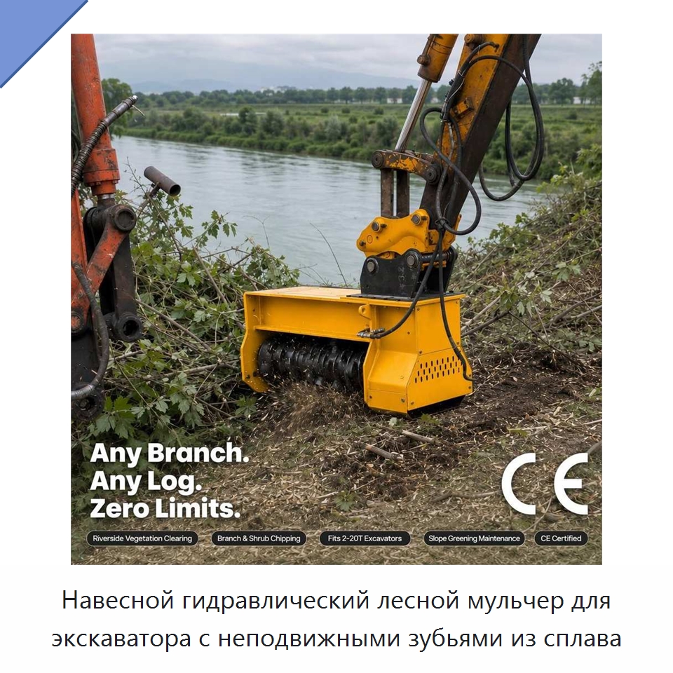 Навесной гидравлический лесной мульчер для экскаватора с неподвижными зубьями из сплава — Навесное оборудование для строительной техники