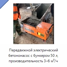 Передвижной электрический бетононасос с бункером 50 л, производительность 3–6 м³/ч