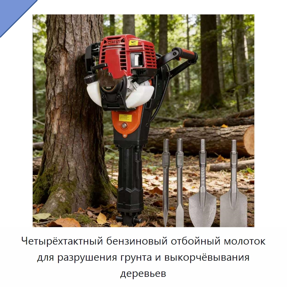 Четырёхтактный бензиновый отбойный молоток для разрушения грунта и выкорчёвывания деревьев — Навесное оборудование для строительной техники
