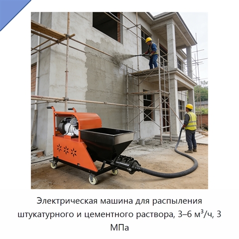 Электрическая машина для распыления штукатурного и цементного раствора, 3–6 м³/ч, 3 МПа
