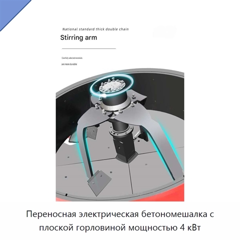 Переносная электрическая бетономешалка с плоской горловиной мощностью 4 кВт