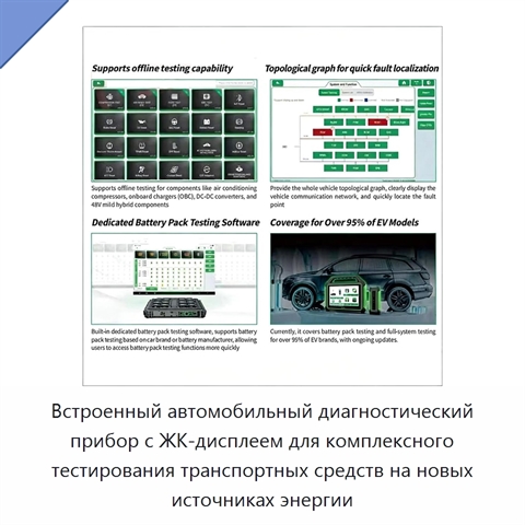 Встроенный автомобильный диагностический прибор с ЖК-дисплеем для комплексного тестирования транспортных средств на новых источниках энергии