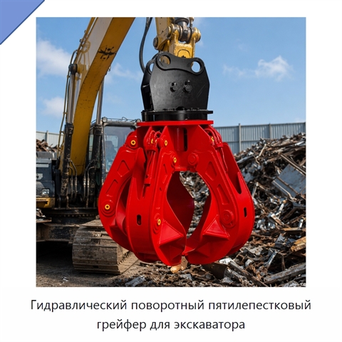 Гидравлический поворотный пятилепестковый грейфер для экскаватора
