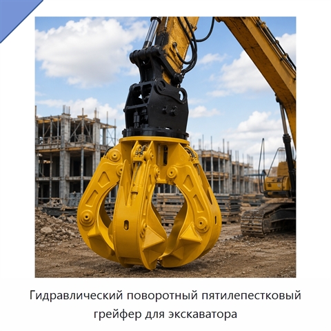 Гидравлический поворотный пятилепестковый грейфер для экскаватора