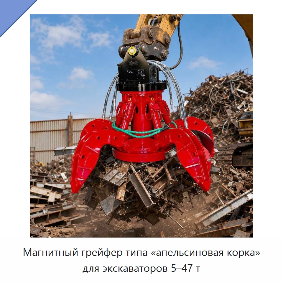 Магнитный грейфер типа «апельсиновая корка» для экскаваторов 5–47 т — Навесное оборудование для строительной техники