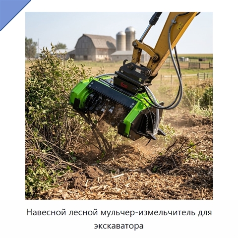 Навесной лесной мульчер-измельчитель для экскаватора