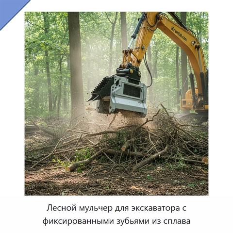 Лесной мульчер для экскаватора с фиксированными зубьями из сплава