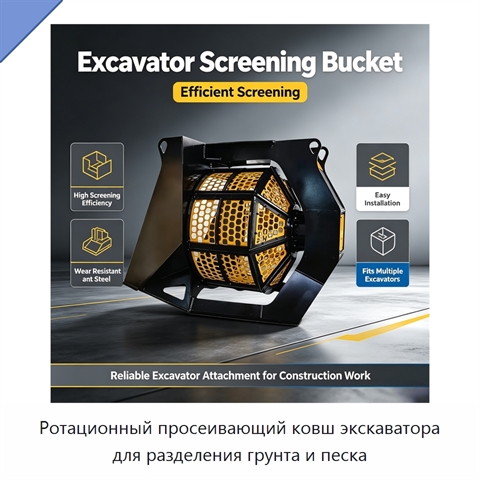 Ротационный просеивающий ковш экскаватора для разделения грунта и песка