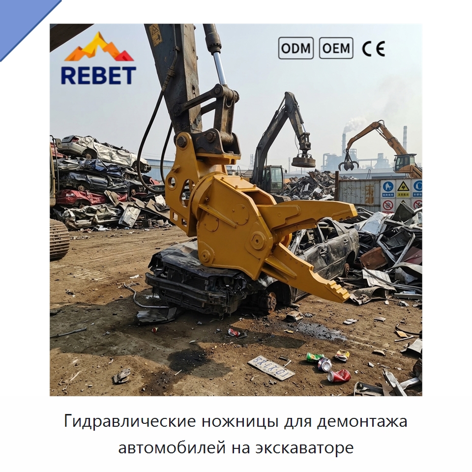 Гидравлические ножницы для демонтажа автомобилей на экскаваторе — Навесное оборудование для строительной техники