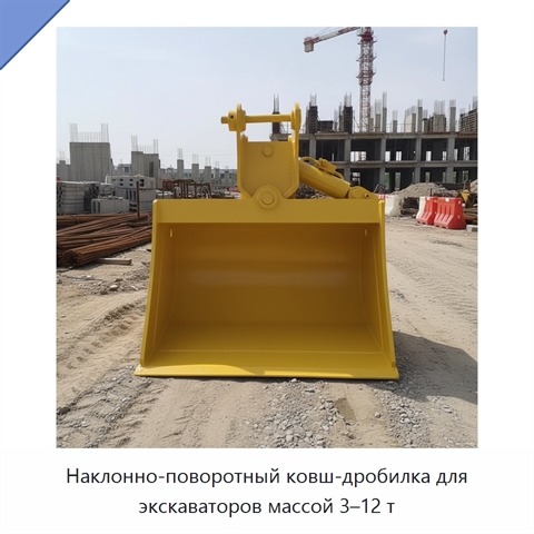 Наклонно-поворотный ковш-дробилка для экскаваторов массой 3–12 т