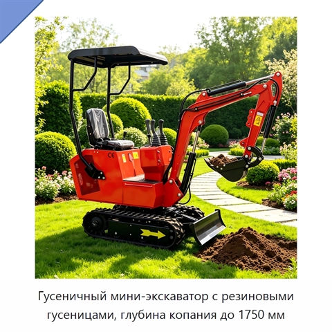 Гусеничный мини-экскаватор с резиновыми гусеницами, глубина копания до 1750 мм
