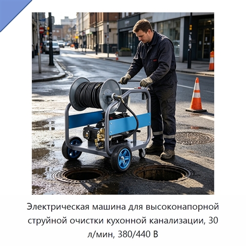 Электрическая машина для высоконапорной струйной очистки кухонной канализации, 30 л/мин, 380/440 В