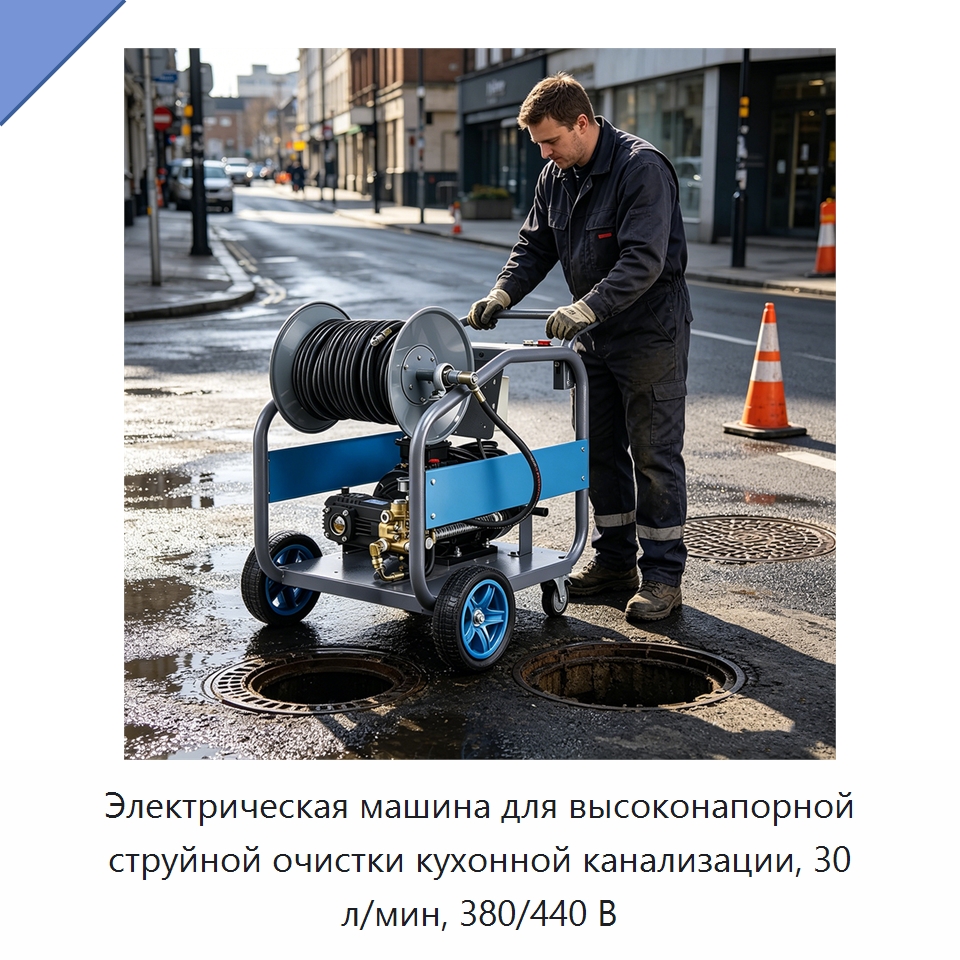 Электрическая машина для высоконапорной струйной очистки кухонной канализации, 30 л/мин, 380/440 В — Аппараты высокого давления