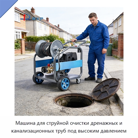 Машина для струйной очистки дренажных и канализационных труб под высоким давлением