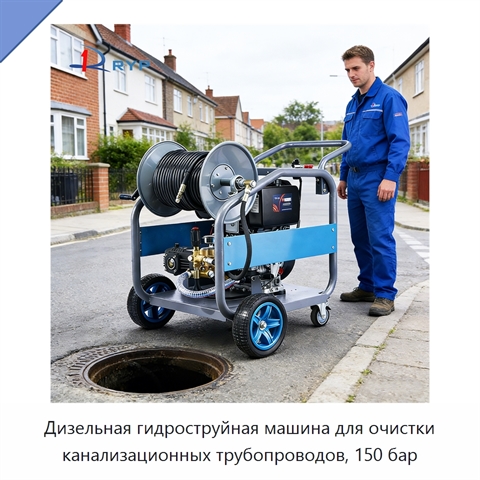 Дизельная гидроструйная машина для очистки канализационных трубопроводов, 150 бар