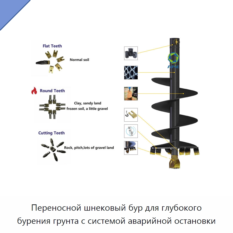 Переносной шнековый бур для глубокого бурения грунта с системой аварийной остановки — Навесное оборудование для строительной техники