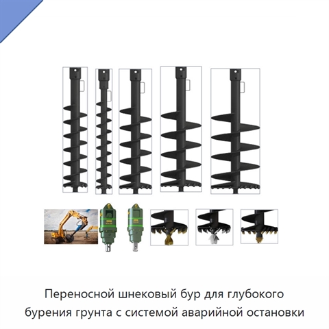 Переносной шнековый бур для глубокого бурения грунта с системой аварийной остановки