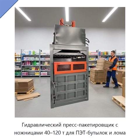 Гидравлический пресс-пакетировщик с ножницами 40–120 т для ПЭТ-бутылок и лома