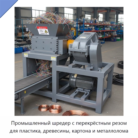 Промышленный шредер с перекрёстным резом для пластика, древесины, картона и металлолома