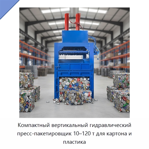 Компактный вертикальный гидравлический пресс-пакетировщик 10–120 т для картона и пластика