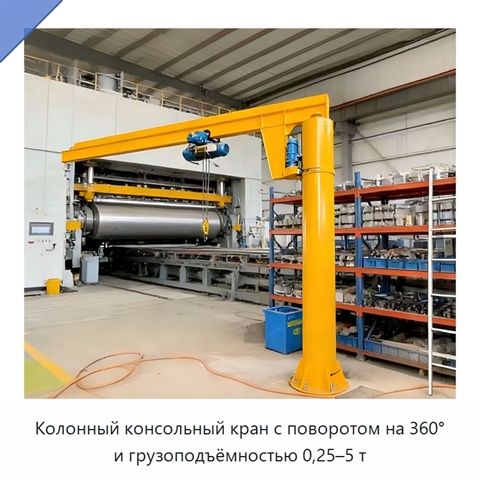 Колонный консольный кран с поворотом на 360° и грузоподъёмностью 0,25–5 т