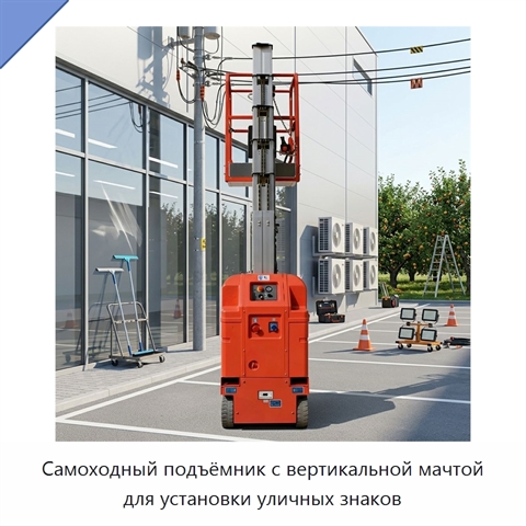 Самоходный подъёмник с вертикальной мачтой для установки уличных знаков