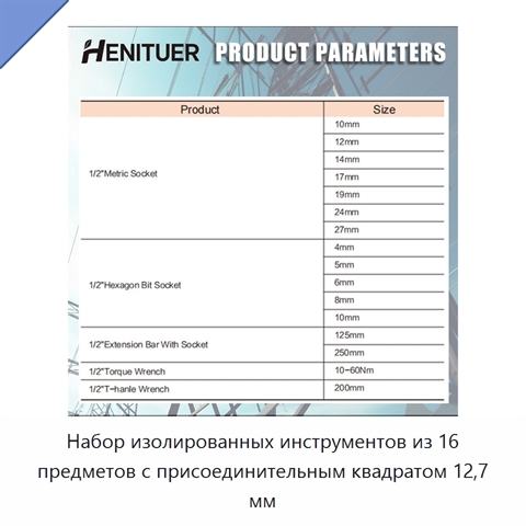 Набор изолированных инструментов из 16 предметов с присоединительным квадратом 12,7 мм