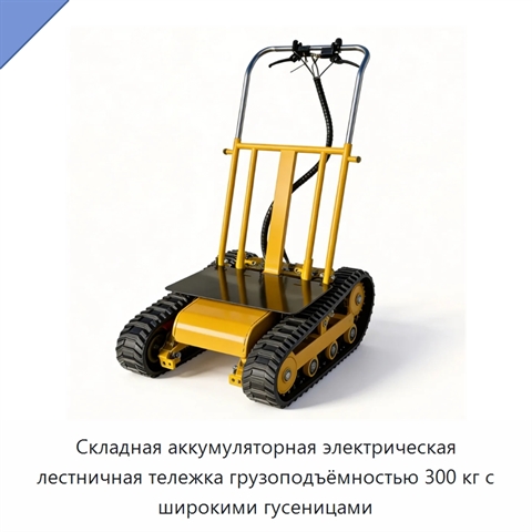 Складная аккумуляторная электрическая лестничная тележка грузоподъёмностью 300 кг с широкими гусеницами