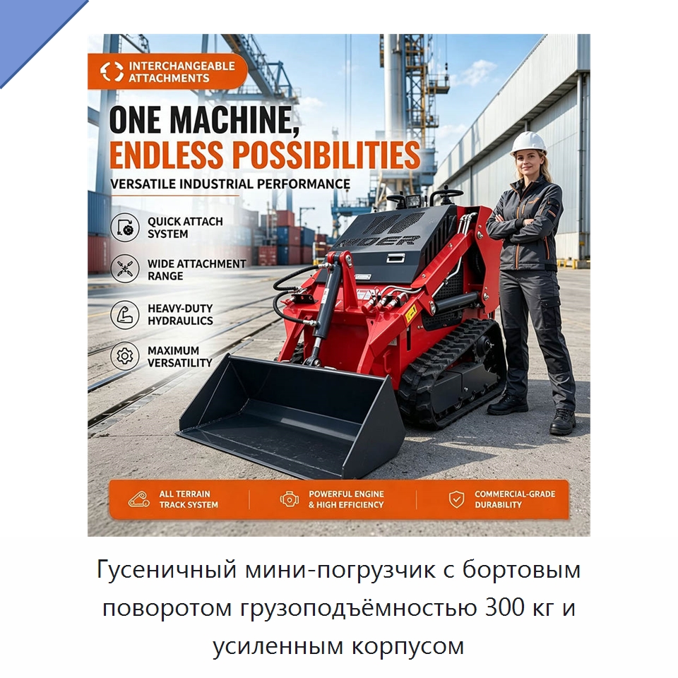 Гусеничный мини-погрузчик с бортовым поворотом грузоподъёмностью 300 кг и усиленным корпусом — Землеройная техника