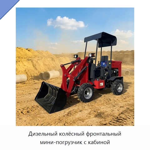 Дизельный колёсный фронтальный мини-погрузчик с кабиной