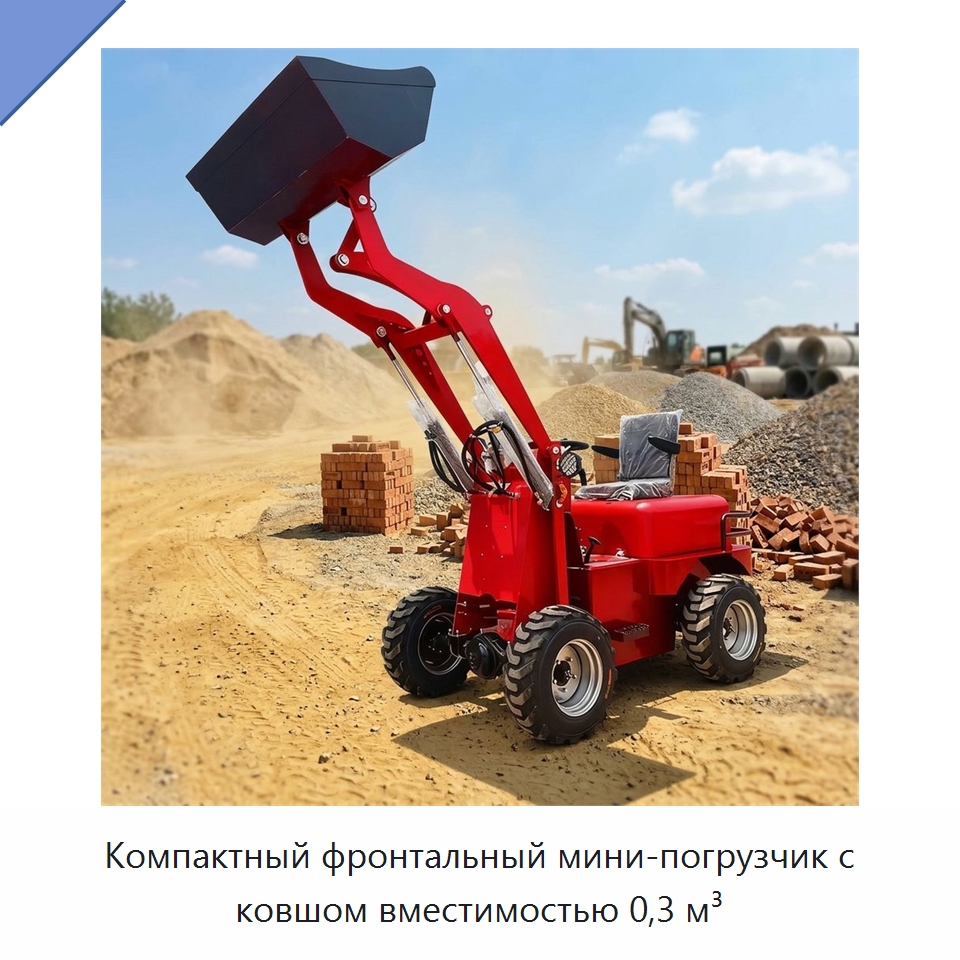 Компактный фронтальный мини-погрузчик с ковшом вместимостью 0,3 м³ — Землеройная техника