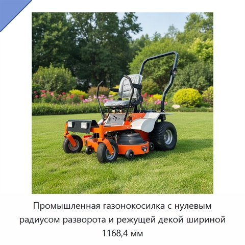 Промышленная газонокосилка с нулевым радиусом разворота и режущей декой шириной 1168,4 мм