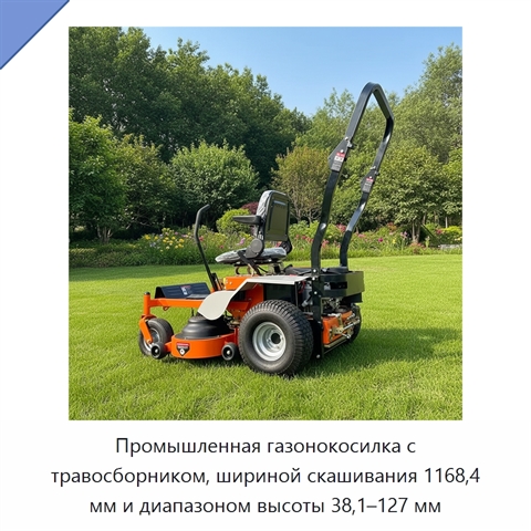 Промышленная газонокосилка с травосборником, шириной скашивания 1168,4 мм и диапазоном высоты 38,1–127 мм
